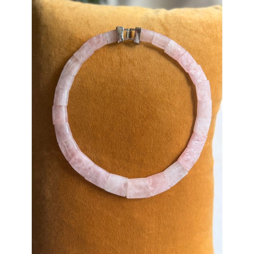 Rose Quartz Gemstone Statement Necklace Pink Graduated Stone Collar Choker 13"